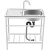Hadwigger 75 x 40 x 75 cm, lavello da cucina autoportante, in acciaio inox, con 1 vasca, 35 x 31 x 13 cm, lavello mobile con rubinetto girevole a 360°, scaffale, tubo di scarico, in acciaio inox, per esterni