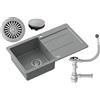 myQ Lavello in granito | dimensioni: 77 x 44 x 18,5 cm, colore: grigio | PARIS 11 Lavello da cucina Lavello a una vasca con scolapiatti e sifone manuale | per mobili da 50 cm