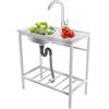 Poyujkyhr Lavabo in acciaio inox con rubinetto girevole a 360°, lavello commerciale, autoportante, 1 lavandino da campeggio con grande bacino+ripiano, ripiano inferiore, 30 kg, lavanderia 75 x 40 x 75