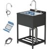 VELPAX Kit Lavello Cucina Nero 65x52x100 cm, Lavandino Commerciale con 1 Vasca, Supporto e Rubinetto Inclusi, per Interni ed Esterni, Giardino e Campeggio
