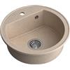QUADRON Lavello cucina tondo | Dimensioni 51 x 51 x 18 cm, diametro Ø 43, beige e acciaio |Lavello in granito JOHNNY 210 granito |Lavello incasso con foro rubinetto |Lavello da cucina a un