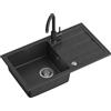 QUADRON Lavello da cucina in granito | dimensioni 77 x 44 x 17,6 cm Nero | Lavello GO MAX in granito Lavello a vasca singola | Lavello da incasso con rubinetto da cucina