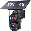 SHIWOJIA Telecamera con Sim 4G da Esterno 20X Zoom 360° PTZ Telecamera da Esterno 4G con Doppia Lente, 20000 mAh Batteria, Visione Notturna a Colori, PIR Rilevamento Intelligente
