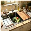 JUNFUNNLE Lavello da cucina in acciaio inox, grande lavello da incasso, 1 lavello, lavello da cucina con griglia in acciaio inox, griglia di sgocciolamento, scarico e kit troppopieno (nero-A, 85 x 50