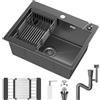 VELPAX Lavandino Cucina,Lavello cucina in acciaio inox 55x45cm,da incasso e sottotop con filtro a cestello,sifone e Set di Drenaggio