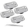 PETERMALLON Set di 4 vassoi magnetici per attrezzi, 93 x 65 mm, in acciaio inox, per tenere viti, trapano e chiodi, magnete ad alte prestazioni, ciotola magnetica ispessita (con pinzette)