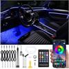 QAUBEN Auto Interno Strip Luces, 6 in 1 Multicolore RGB Auto Ambient Luceing Kit, 8m Fibra ottica EL Neon Tube Luce, Modalità fai da te Sincronizzazione musicale Telecomando RF + APP Control DC 12V