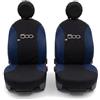 Auto Accessori Lupex - Coppia Coprisedili Anteriori Compatibili con 500, Fodere in Policotone con Ricamo Centrale, Set 6 Pezzi e Ganci, Made in Italy (Nero - Blu Scuro)