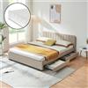 en.casa Letto imbottito 'Nofrenna' matrimoniale con materasso e 4 cassetti 160 x 200 cm Lino Beige