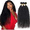 Jucames Extension di capelli veri ricci ondulati, 3 ciocche di capelli Remy, non trattate, doppia trama, colore nero naturale, per donna, 40,6 cm, 45,7 cm, 50,8 cm