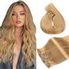 WuvuSnm Extension con clip, in capelli veri, lisci, invisibili, #27, biondo miele, 120 g, 7 pezzi per confezione, da donna, 40,6 cm