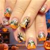 Cosblisvia 24 unghie a pressione per Halloween, corte, quadrate, arancioni, autunnali, con simpatico design a zucca, per donne, Halloween e feste autunnali (arancione)