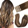GOO GOO Extension Capelli Veri Biadesivo, 35cm 25g 10pcs Balayage Marrone Cioccolato a Biondo Caramello Extension Capelli, Reale Naturale Estensione Capelli, Remy Extension Biadesive Capelli Veri