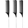 AOZUO Pettine per capelli, 3 misure, professionale, antistatico, per capelli da parrucchiere, set di pettini da colorare professionale (nero)