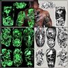 Gabizafia 24 fogli di tatuaggi temporanei fluorescenti di grandi dimensioni, con motivi di lupo, tigre, leone, fiore e teschio, per uomo e donna, ideali per feste di Halloween e festival