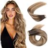 Hotlulana Extension Capelli Veri Biadesivo Balayage Castano Con Castano Chiaro e Biondo Chiaro(2/6/18K#) Extension Capelli Veri 16Pollici 20pcs 40cm 40g Invisible Extension Biadesive Capelli Veri.