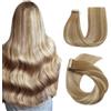 Hotlulana Extension Capelli Veri Biadesivo Balayage Castano Chiaro Con Biondo Dorato(#10/10/22) 14Pollici 20pcs 35cm 40g Invisible