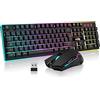 RedThunder K10 Set Tastiera e Mouse da Gioco Wireless, Retroilluminazione a RGB, Batteria Ricaricabile da 3800 mAh, Sensazione Meccanica, Anti-Ghosting+Mouse 7D 3200DPI, Layout IT QWERTY, Giocatori PC
