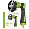 FANHAO Pistola da Giardino 100% Metallo con 8 Modelli, Pistola Per Innaffiare alta Pressione con Comando a Pollice, Valvola on/off per Irrigazione di Prati e Piante, Lavaggio auto - Verde