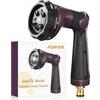 FANHAO Pistola da Giardino 100% Metallo con 8 Modelli, Pistola Per Innaffiare alta Pressione con Comando a Pollice,Valvola on/off per Irrigazione di Prati e Piante, Lavaggio auto - Bronze
