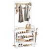 WOLTU Appendiabiti da Terra 4 in 1, Attaccapanni con Scarpiera, 9 Ganci Doppi, 4 Vassoi Laterali Rimovibili e Ripiano Superiore, in Legno e Metallo, per Ingresso, 80x30x190 cm, Rovere Chiaro+Bianco