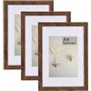 LYYYYX Cornice portafoto in stile rustico, formato A4 ¨C 21 x 30 cm, marrone con vetro acrilico, set da 3 cornici per certificati, autoportanti e montabili a parete