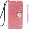 Grandoin Cover Huawei Mate 10 Lite, Floral Bling Sparkly Diamonds Gems Cute Owls Pattern Design Premium PU Custodia in Pelle con Copertina Magnetica Bookstyle Wallet Case for Huawei Mate 10 Lite