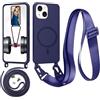 Belzsxy Magnetica Cover con Cordino per iPhone 13 Mini/iPhone 12 Mini,[Compatibile con MagSafe], Cover in Silicone, Regolabile Cordino Case con Laccio per Il Collo Nylon Catena Collana Tracolla,Blu