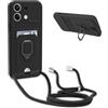 YFSYLL Cover Compatibile con Xiaomi Redmi Note 13 Pro 5G (no para 4G) con Cordino,Custodia con Cordino Silicone Cover,Protezione Fotocamera,360°Anello Supporto,Porta Carte,Nero