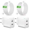 TIBEITA 45W 2-Porte USB C Caricatore Caricabatterie para iPhone con 2M Cavo, 2-Pack | Rapido Alimentatore Carica Batterie Presa Fast Charger Originale para iPhone 17e/17/Air/16/16e Pro Max Plus, iPad Pro/Air