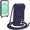 FMPCUON FNPCUON Cover Magnetica Silicone per Samsung Galaxy S25 FE con Cordino,Compatibile con MagSafe,Custodia con Laccio Collana Tracolla Collo Sottile TPU Antiurto Protettiva Case con Corda.Blu