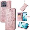 JIUNINE Cover per Motorola Edge 50 Neo, Custodia Libro in Pelle Portafoglio Flip Case Antiurto con Modello di Cane e Gatto [Porta Carte] [Magnetica] [Interno TPU] per Moto Edge 50 Neo, Oro rosa