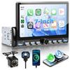 VECHTEL Autoradio 1 Din Tasti di Pianoforte con Carplay Android Auto senza Fili, 7 Pollici IPS Touch Screen Stereo Auto Supporto Bluetooth Radio FM EQ USB/Tipo-C Mirror Link SWC Telecamera Posteriore
