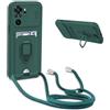 YFSYLL Cover Compatibile con Xiaomi Poco M5s/Redmi Note 10S/Note 10 con Cordino,Custodia con Cordino Silicone Cover,Protezione Fotocamera,360°Anello Supporto,Porta Carte,Verde Scuro