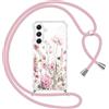 Gcxvaoi Cover con Cordino per Samsung Galaxy A54 5G, Aesthetic Fiori Disegni Custodia con Collana Tracolla Laccio Corda, Trasparente Sottile TPU Silicone + PC Antiurto Case per Samsung A54, Rosa 01