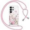 Gcxvaoi Cover con Cordino per Samsung Galaxy S26 Ultra 5G, Aesthetic Fiori Disegni Custodia con Collana Tracolla Laccio Corda, Trasparente Sottile TPU Silicone + PC Case per Samsung S26 Ultra, Rosa 01