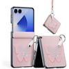 SINQERISHT Custodia per Samsung Galaxy Z Flip 7 FE/Flip 6 5G Farfalle, in pelle PU con anello e bracciale, custodia a portafoglio con ventosa magnetica ultra sottile elegante antiurto cover rosa
