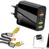 FinalCool Caricatore Multiplo 65 W 5 Porte USB C, Doppio QC 3.0+PD 3.1A Tipo C Fast Charger con Cavi di Ricarica Rapida 4 in 1, Alimentatore USB Compatibile con iPhone 17/16/15/Pro/Pro Max, S-amsung Galaxy