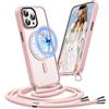 Pnakqil Cover per iPhone 16 Pro con Cordino, Compatibile con MagSafe, Custodia Silicone Magnetica Opaca Semi-Trasparente con Cordino Regolabile, Soft-Touch Anti-Impronta & Antiscivolo Case, Rosa