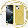TQmchun Cover Magnetica per iPhone 15 Plus,Compatibile con MagSafe,TPU Corda Liquido Silicone Protettiva Case Regolabile Lanyard Tracolla Case,Giallo limone