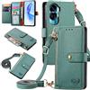 MOJIA Custodia per Honor 90 Lite, Alta qualità Pelle Flip Portafoglio Cover per Telefono, Multifunzione Porta Carte con Tracolla Custodia. Verde