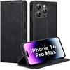 AIMOYU Custodia per iPhone 14 Pro Max, in pelle sintetica di alta qualità, con chiusura magnetica, scomparto per carte di credito, funzione leggio, colore nero