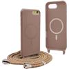 YFSYLL Magnetica Cover per iPhone 8 Plus / 7 Plus con Cordino,Compatibile con MagSafe,Silicone Case con Regolabile Cordino da Collo Nylon Catena Collana Tracolla - Marrone