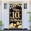 PartyYaa 10° compleanno striscione porta 10° compleanno striscione decorativo nero oro Happy Birthday Banner copertura porta macchina fotografica poster decorazione festa per interni ed esterni