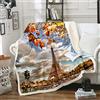 Homemissing Coperta in pile con motivo a torre Eiffel di Parigi Sherpa famosa città scena coperta in pilefoglie d'acero Parigi paesaggio urbano peluche coperta autunno Parigi sfocata singola 150 x 150 cm