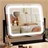 Ratsamee Specchio Trucco con Luci, 35X30cm Specchio da Tavolo LED, Specchio Ingranditore 10X Staccabile, 3 Temperature di Colore, Rotazione 360°, Controllo Tattile, Telaio in Metallo, Nero