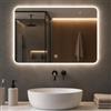 Shally Dogan Specchio Rettangolare da Parete con Led Dimmerabile a 3 Colori, Bianco Freddo, Caldo e Naturale, Accensione con Touch, Decorazione da Muro Design Moderno e Salvaspazio, 70 x 50 cm