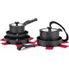 Moneta Magnolia Minispace Set Pentole Induzione 8 Pezzi con Manici Removibili, Padelle Antiaderenti 24 28 cm Skillet 26 cm Casseruole 16 20 cm Coperchi Vetro e Protezioni in Feltro