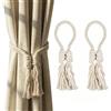 Futuhada 2 Pezzi Calamite per Tende, Fermatende Magnetici in Cotone Intrecciato a Mano, Ferma Tende con Calamita Potenti Stile Boho Rustico, Fibbia per Tenda per Camera da Letto, Soggiorno e Ufficio (Beige)