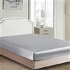 Juwenin Home Lenzuolo con angoli in raso setoso, classico, lussuoso, morbido come la seta, in tinta unita (grigio, matrimoniale (140 x 190/200+30 cm)